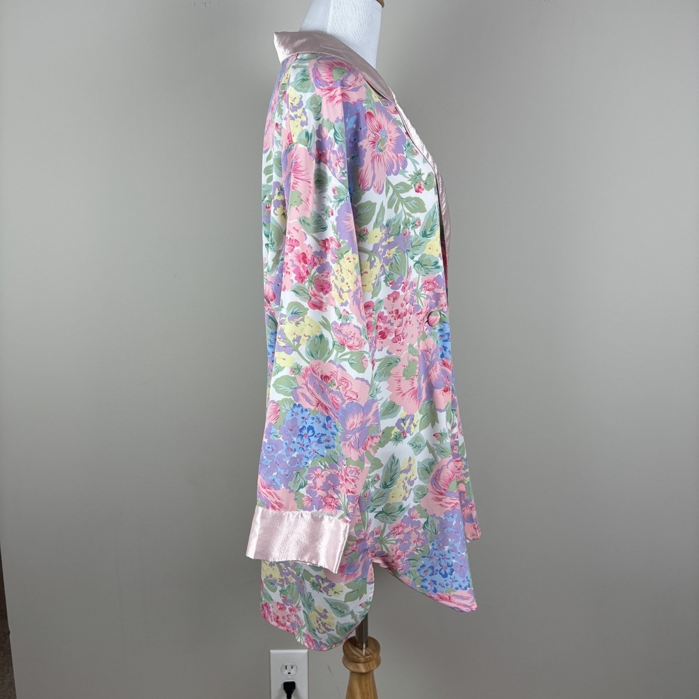 Victorias Secret Gold Label Robe Womens Medium Pink Satin Floral Double Breasted - Picture 5 of 12